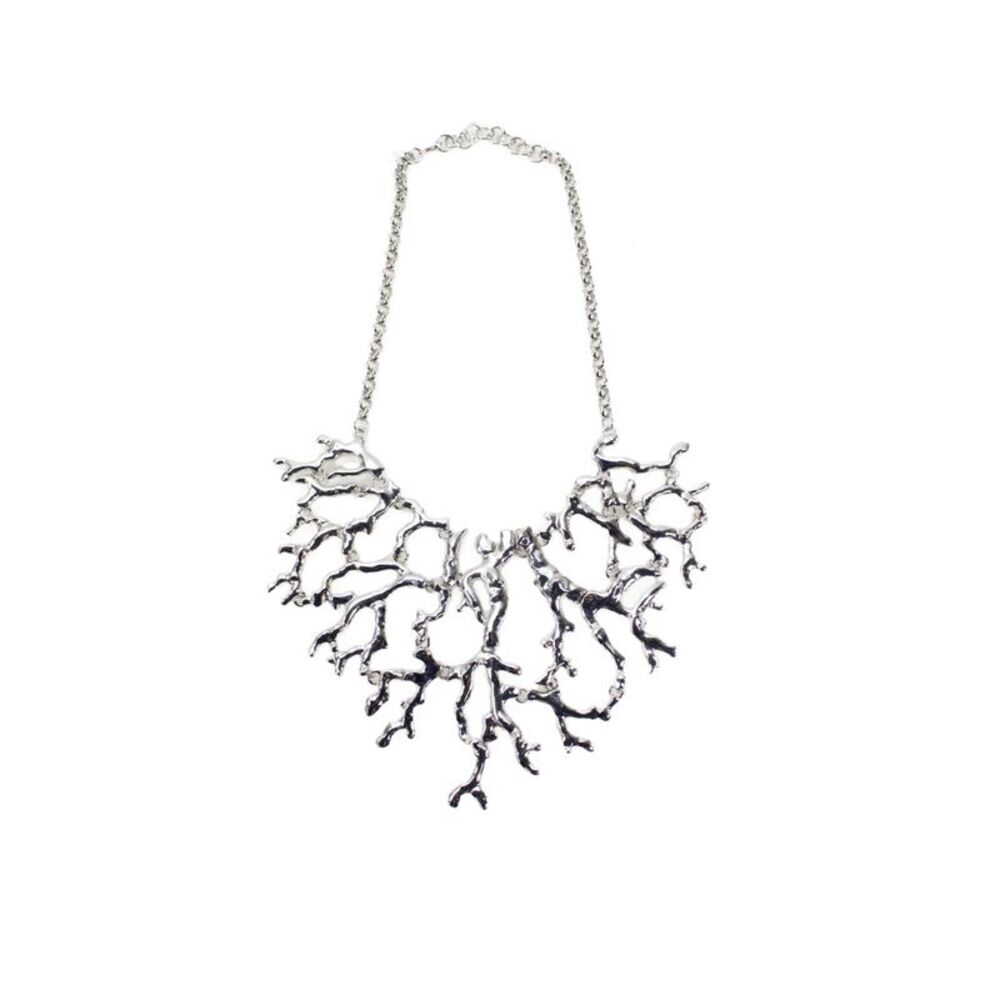 Kenneth Jay Lane Womens Statement Bib Necklace Silver Toned